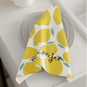 Summer Novelty Lemon-Pattern Printed Personalised  Tea Towel