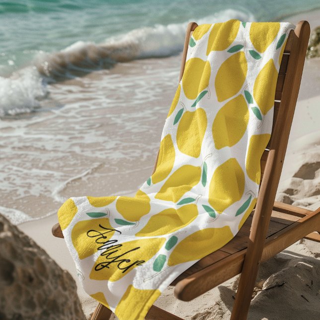 Summer Novelty Lemon-Patterned Personalised Gift Beach Towel (Creator Uploaded)