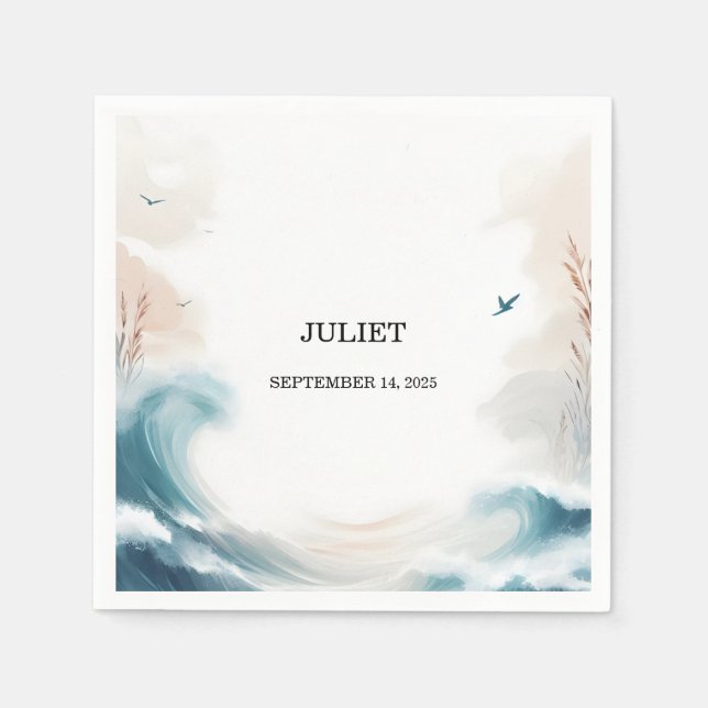 Summer Ocean Beach Blue Water Bridal Shower Napkin (Front)