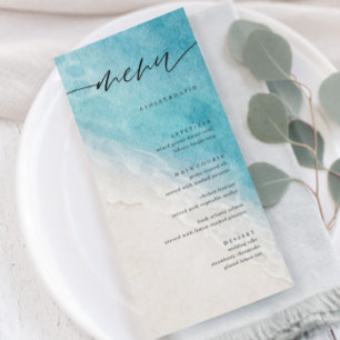 Summer Ocean Coastal Beach Wedding Menu Cards