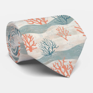 Summer Ocean Coral Orange Blue Beach Tie