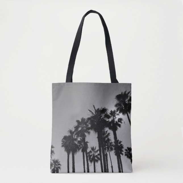 Summer Ocean Palms Black and White Photography Tote Bag (Front)
