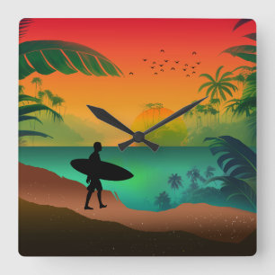 Summer ocean paradise square wall clock