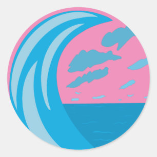 Summer Ocean Wave Clock Classic Round Sticker