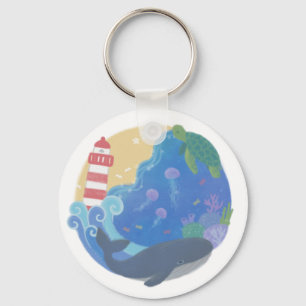 Summer Ocean Whale Turtle & Lighthouse Key Ring