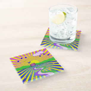 Summer of Love Colourful Psychedelic 60s 70s Glass Coaster