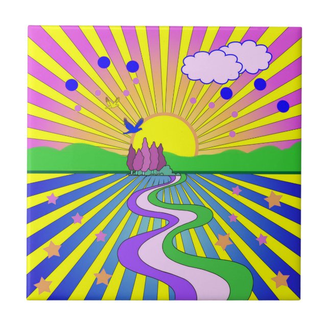 Summer of Love Colourful Psychedelic 60s 70s   Tile (Front)