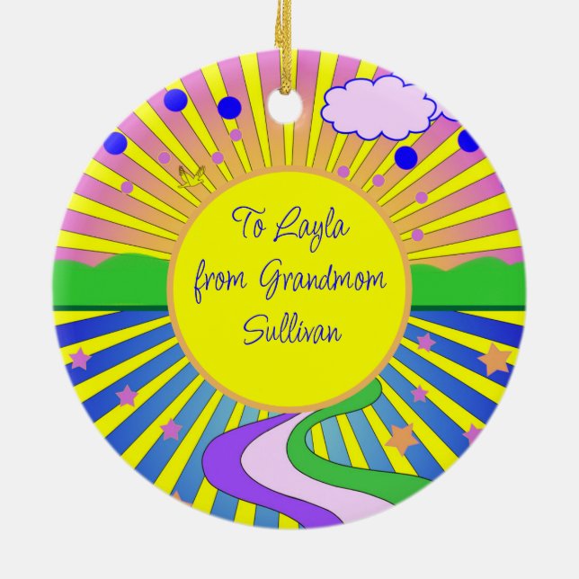 Summer of Love Psychedelic Personalised Ceramic Tree Decoration (Back)