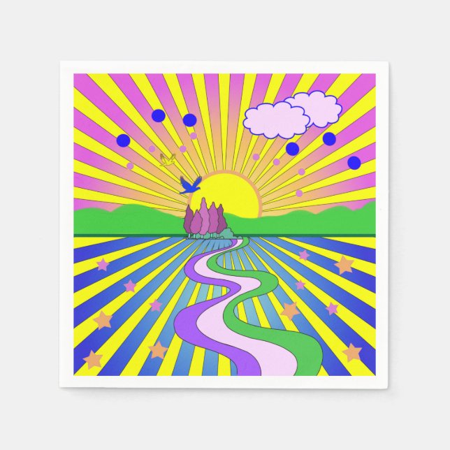 Summer of Love Psychedelic Sixties Sunburst   Napkin (Front)