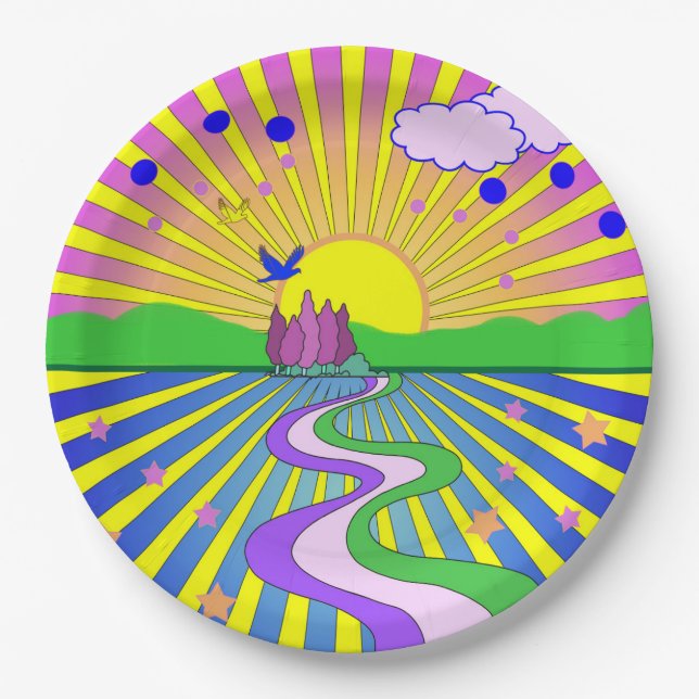 Summer of Love Psychedelic Sixties Sunburst    Paper Plate (Front)