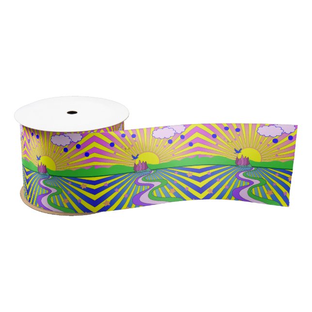 Summer of Love Psychedelic Sixties Sunburst    Satin Ribbon (Spool)
