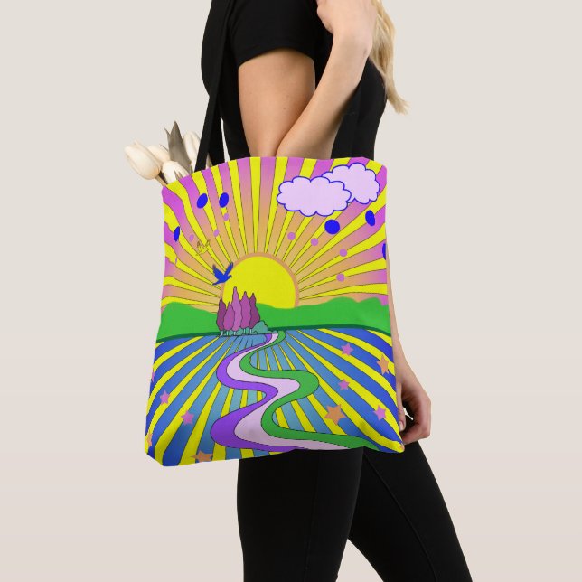Summer of Love Psychedelic Sixties Sunburst  Tote Bag (Close Up)
