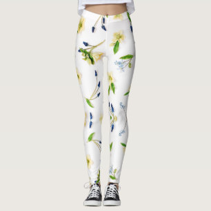 Summer off-white floral pattern leggings