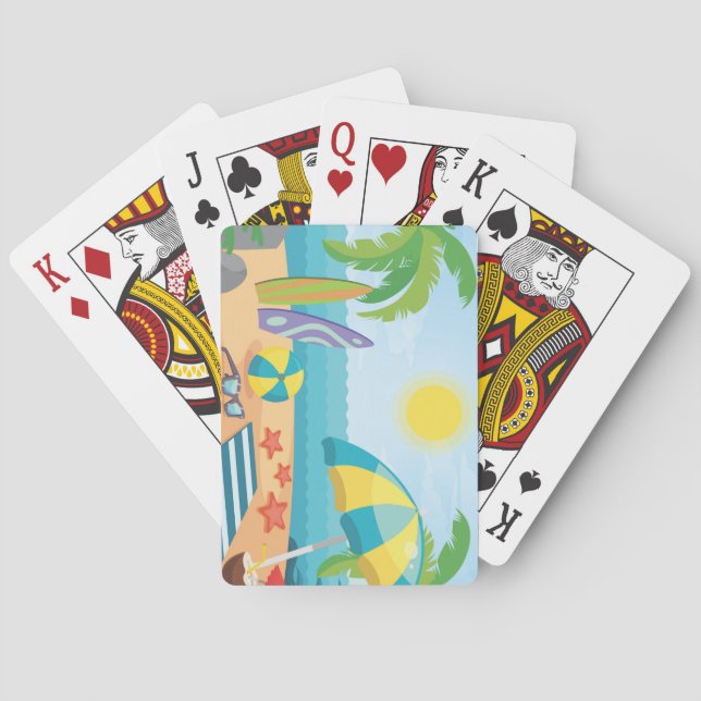 Summer on the Beach with Surf Boards & Palm Trees Playing Cards (Back)