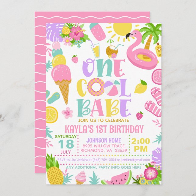 Summer One Cool Babe Birthday Party Invitation (Front/Back)