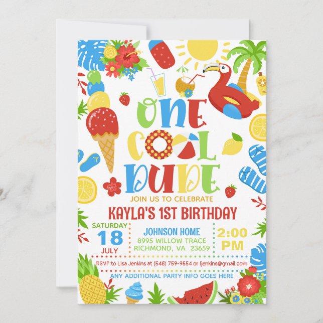 Summer One Cool Dude 1st Birthday Invitation (Front)