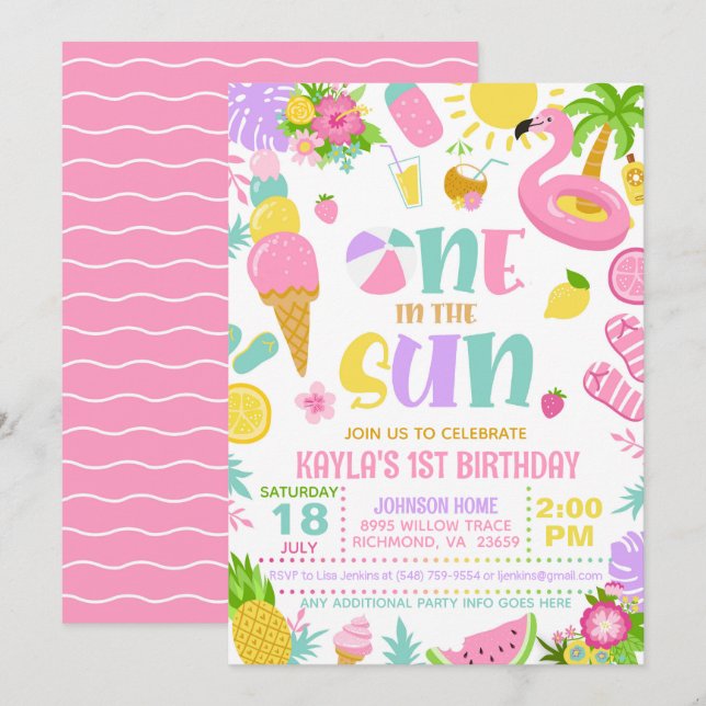 Summer One in the Sun Birthday Party Invitation (Front/Back)