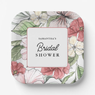 Summer or Fall Flowers Bridal Shower Paper Plate
