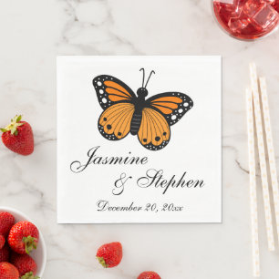 Summer Orange Black Monarch Butterfly Wedding Napkin