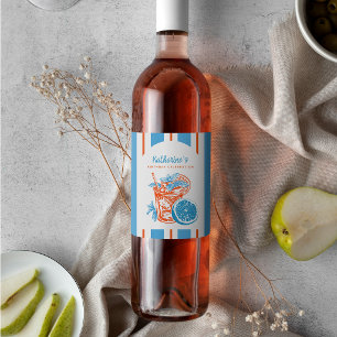 Summer Orange Blue stripes Cocktail Birthday Party Wine Label
