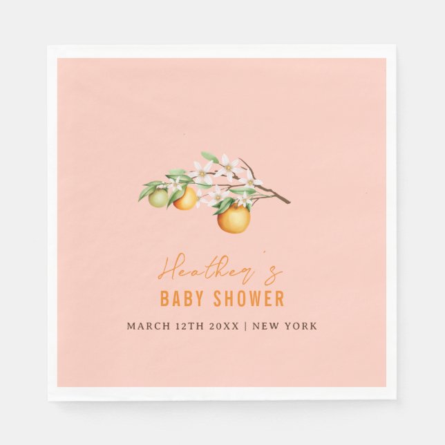 Summer Orange Citrus Clementine Baby Shower  Napkin (Front)