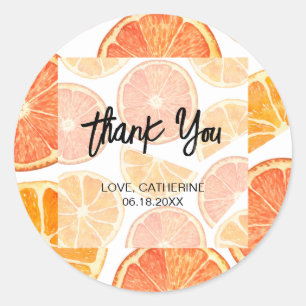 Summer Orange Citrus Slice Thank You Classic Round Sticker