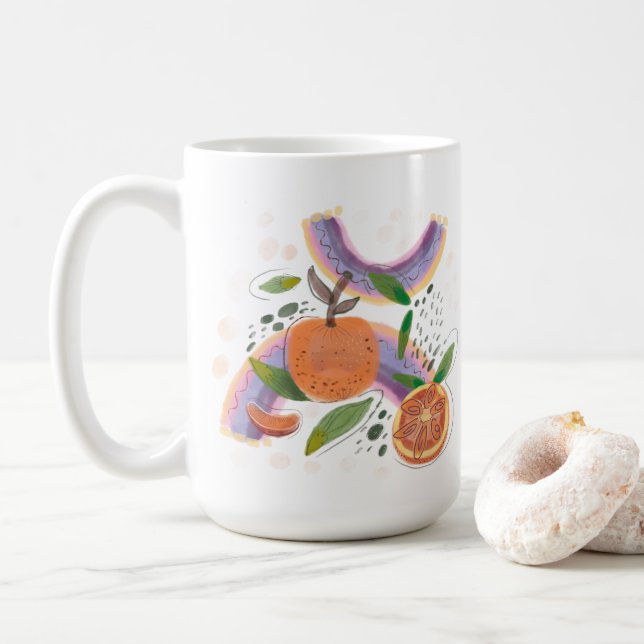 summer orange fruit geometric   coffee mug (With Donut)