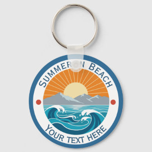 Summer Orange Sunset, Blue Waves, and Mountain Key Ring