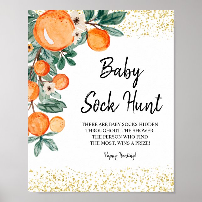 Summer Orange Watercolor Baby Sock Hunt Poster (Front)