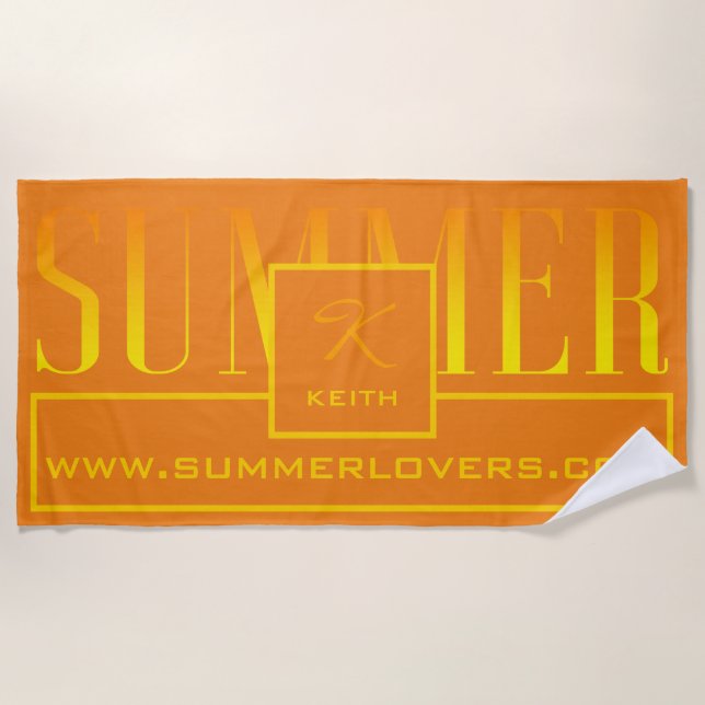 Summer Orange Yellow Website Name Monogrammed Beach Towel (Front)