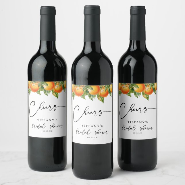 Summer Oranges Citrus Cheers Bridal Shower Wine Label (Bottles)