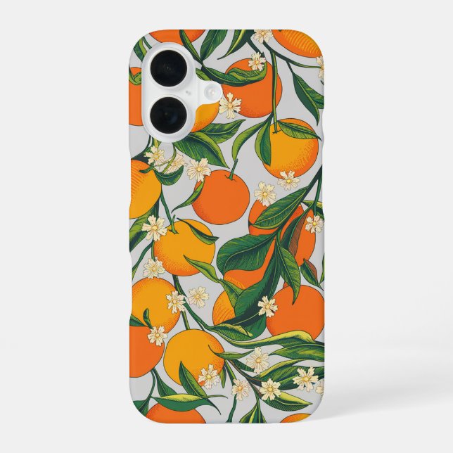 Summer Oranges Citrus Fruit Floral Pattern  iPhone 16 Case (Back)