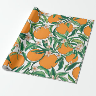 Summer Oranges Citrus Fruit Floral Pattern  Wrapping Paper