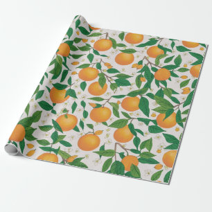 Summer Oranges Citrus Fruit Floral Pattern  Wrapping Paper