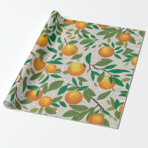Summer Oranges Citrus Fruit Floral Pattern  Wrapping Paper
