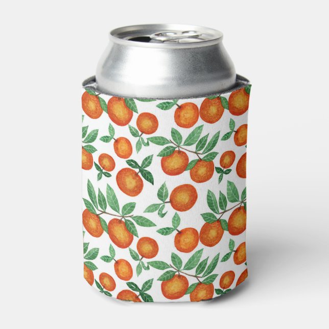 Summer Oranges Citrus Watercolor Fruit Pattern Can Cooler (Can Front)