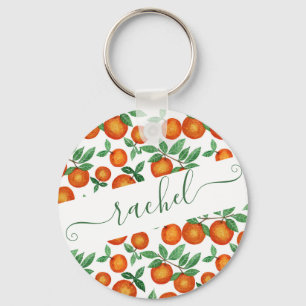 Summer Oranges Citrus Watercolor Fruit Pattern Key Ring