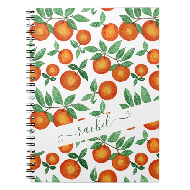 Summer Oranges Citrus Watercolor Fruit Pattern Notebook (Front)
