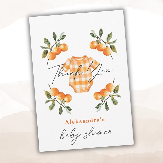 Summer Oranges Cute Bodysuit Baby Shower Thank You Card (Creator Uploaded)