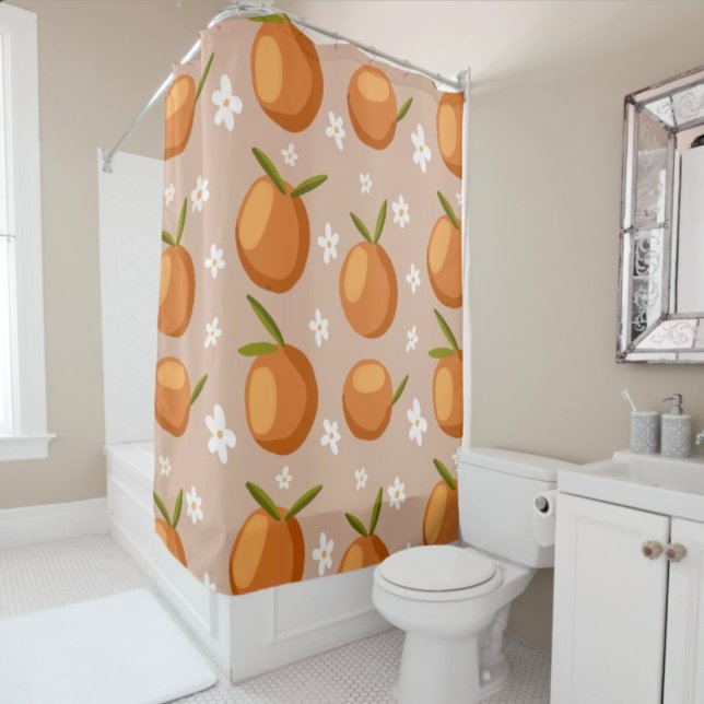 Summer Oranges Fruit little white flowers Pattern  Shower Curtain (Creator Uploaded)