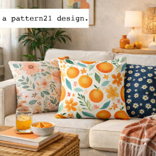 Summer oranges in watercolor pattern cushion
