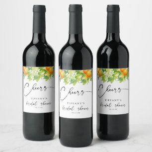 Summer Oranges Lemon Citrus Cheers Bridal Shower Wine Label