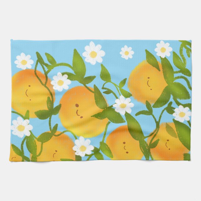 Summer Oranges Tree Garden Tea Towel (Horizontal)