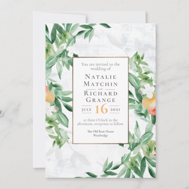 Summer orchard bountiful fruit invitation (Front)