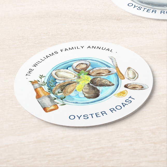 Summer Oyster Roast | Seafood Bake Cookout Round Paper Coaster (Angled)