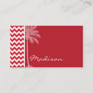 Summer Palm; Alizarin Crimson Chevron; zig zag Business Card