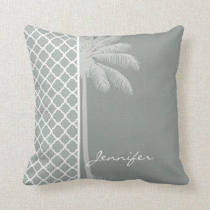 Summer Palm; Ash Grey; Grey Quatrefoil Cushion