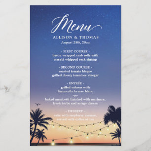 Summer Palm Beach String Light Wedding Menu