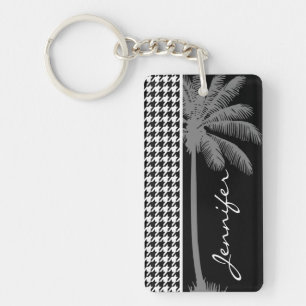Summer Palm Black Houndstooth Key Ring