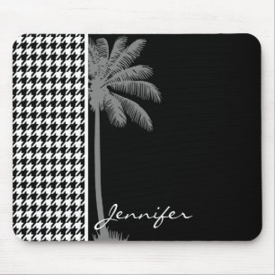 Summer Palm Black Houndstooth Mouse Mat